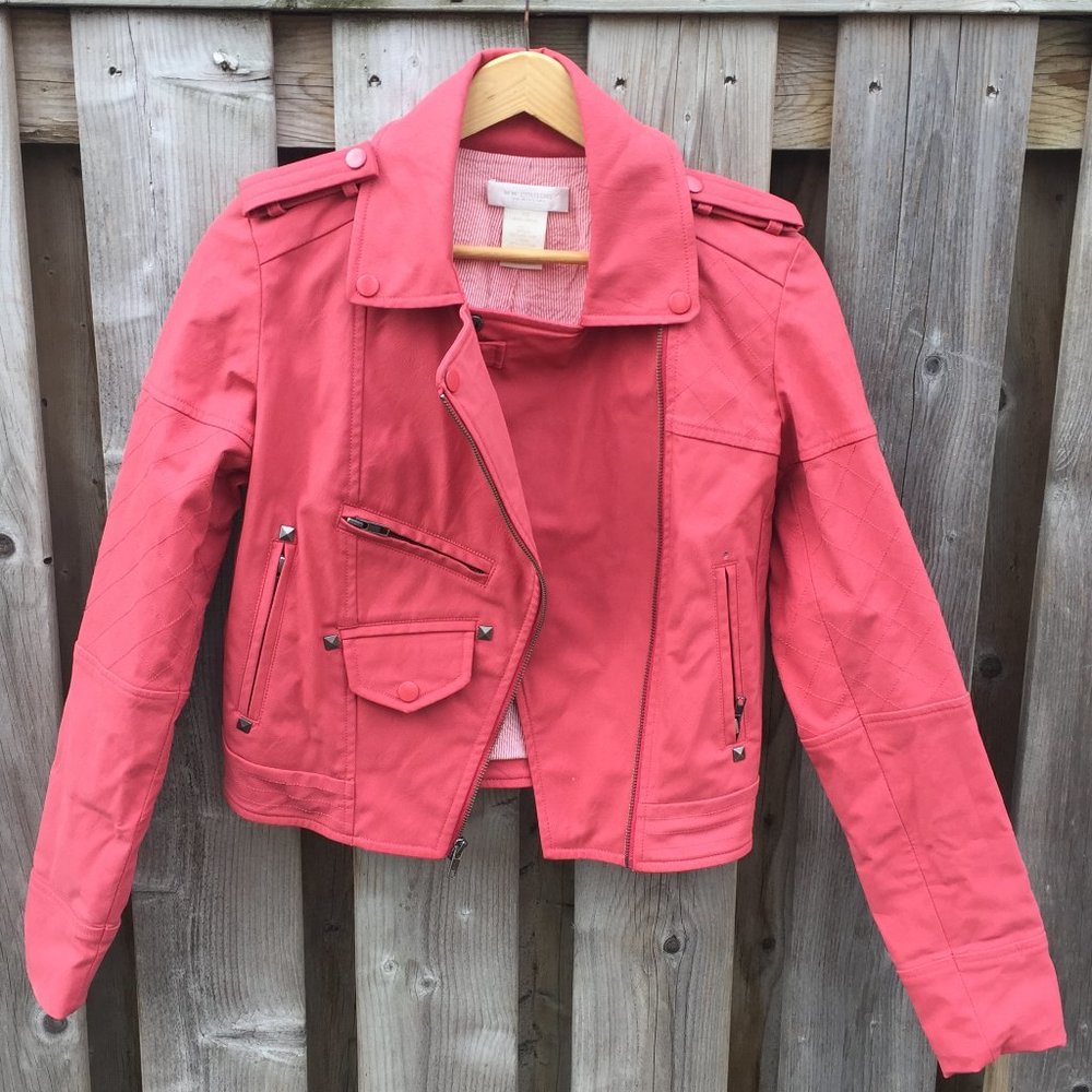 MM Couture coral pink faux leather biker jacket - size XS